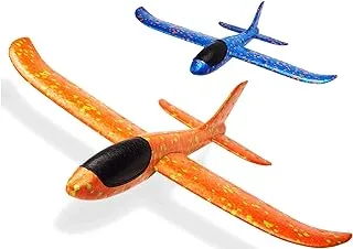 FunBlast Airplane Toy Set of 2-17.5 Large Throwing Foam Plane, Dual Flight Mode, Aeroplane Gliders, Flying Aircraft, 3-10 Year Old Boy, Girls - Random Color Dispatch