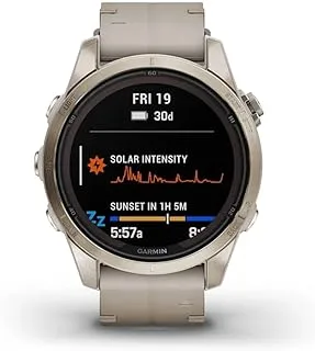 GARMIN FENIX 7S PRO - إصدار SAPPHIRE SOLAR - SS ذهبي ناعم مع حزام من الجلد الجيري (يتضمن حزام ساعة TUNDRA SILICONE)