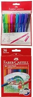 Faber-Castell Ball Pen 0.7Mm Poly Bag Of 10Pc + Faber-Castell Colours Of Nature Colour Pencils 36 In A Cardboard Box, Assorted, 114431