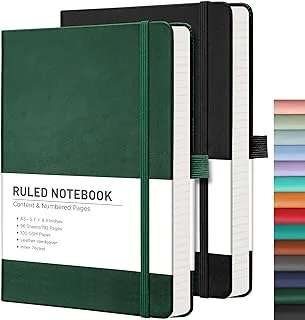 RETTACY Ruled Journal Notebook 2 Pack - Leather Thick Journals for Writing with 376 Numbered Pages,Hardcover,100gsm Thick Paper 5.75'' × 8.38''