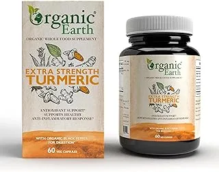 Organic Earth Plant Based Extra Strength Turmeric I 4-in-1 Benefits: Joint Support, Brain Health I Vegan, Gluten Free, Clean Nutrition I 60 Capsules