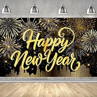 BPA® Gold Fireworks Happy New Year Banner 2023 New Years Banner for New Years Eve Party Supplies 2023 New Years Eve Banner Happy New Year Decorations 2023