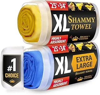 Premium Shammy Towel for Car - 2 Pack - XL Size (25”x34”) - Chamois Cloth for Car - Super Absorbent - Spots and Scratch-Free Car Shammy Towel - Easy to Use - Reusable