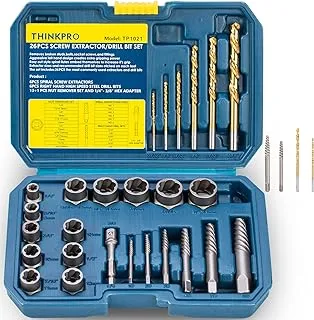 Thinkpro 26Pcs Bolt Extractor Set and Drill Bit Kit,Multi-Spline Screw Extractors,Easy Out Broken Lug Nut Extraction Socket Set for Damaged,Frozen,Studs,Rusted,Rounded-Off Bolts,Screws