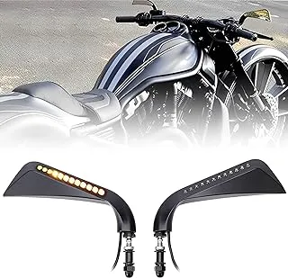 TDZ 8mm Motorcycle Rearview Mirrors Swith Led Turn Signal Fits for Harley Davidson Road King Sportster Street Glide Electra Dyna Softail Ultra V-rod Cruiser Touring XL 883 1200 (Black)