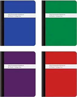 Oxford Poly Composition Notebook 4 Pack, College Ruled Paper, 9-3/4 x 7-1/2 Inches, 80 Sheets, Assorted Colors: Blue, Green, Purple, Red (64958)