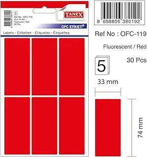 نقاط علامة TANEX OFC-119 مقاس 33x74 مم قطر 10 ورقات 60 ملصق/عبوة - أحمر فلوري