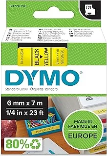 ملصقات DYMO D1، لفة 6 مم × 7 م، طباعة سوداء على ملصقات صفراء، ذاتية اللصق لطابعات ملصقات LabelManager، أصلية