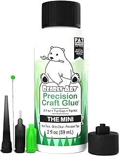 Bearly Art Precision Craft Glue - The Mini - 2fl oz with Tip Kit - Dries Clear - Non-Toxic - Metal Tip - Wrinkle Resistant - Flexible and Crack Resistant - Strong Hold Adhesive - Made in USA