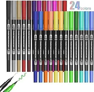 Mumoo Bear Dual Tip Brush Pens, 24 Colors Felt Tip Pen Set, Doodle Dazzle Outline Markers Pens, Fineliners Felt Pens, for Kids and Adults Drawing Sketching Design Scrapbooking Painting Lettering