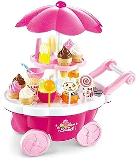 Mumoobear 39Pcs Plastic Ice Cream Cart Play Food Set Shop Toy With Music And Lights Gift For 3 Years Old Girls