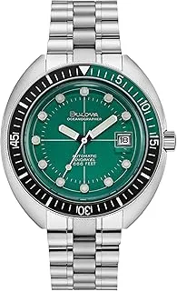 Bulova Men's Oceanographer Stainless Steel 3-Hand Automatic Watch, Green Dial Style: 96B322, Silver, Automatic Watch,Dive Watch,Mechanical