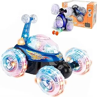 Haktoys HAK101 Blue Upgraded Invincible Tornado Acrobatic Stunt RC Car, Radio-Controlled Rechargeable Vehicle with Flashing LED Lights & Music Switch, Safe & Durable, Gift for Kids, Boys & Girls