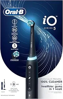 Oral B iO5 Series 5 Electric Rechargeable Toothbrush, Built with AI, Optimal Pressure Control, LED Interface, Bluetooth Connectivity, 5 Personalized Brush Modes - Black