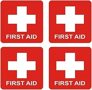 BPA® First Aid Cross Sticker Sign - Self Adhesive Peel and Stick Vinyl 1st Aid Decal Symbol - 3.94x3.94 inches | Pack of 4 Pcs