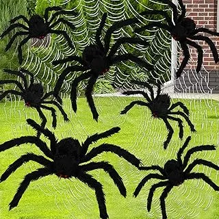 7 Pack Giant Halloween Spider,Scary Halloween Spider,Fake Large Hairy Spider for Outdoor Halloween Decorations House Party Decor Supplies(Not Included Spider Web)