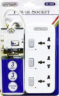 Kadris 814 Heavy Duty Power Strips Extension Cord with 4 Way Outlets and Individual Switches, 3 Meter Length, White