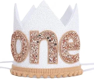 TUTOTU First Birthday Crown - 1st Birthday Crown, 1st Birthday Hat for Baby Boy, 1st Birthday Headdress for Baby Boy, 1st Birthday Party Headband, 1st Birthday Party Toppers, 3.5in, White