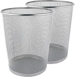 Greenco Small Trash Cans for Home or Office, 2-Pack, 6 Gallon Silver Mesh Round Trash Cans, Lightweight, Sturdy for Under Desk, Kitchen, Bedroom, Den, or Recycling Can