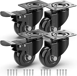 GBL - 2'' Caster Wheels + Screws 440Lbs | 4 X Heavy Duty Castor Wheels with Brakes | Dolly Wheels for Moving Furniture Table Trolley Workbench Garage (2 With & 2 Without Brakes)