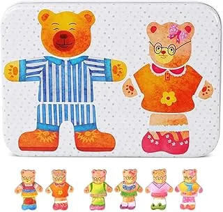 AMERTEER 36Pcs Magnetic Wooden Bear Family Dress-Up Puzzle Box, Educational Magnetic Animal Toys Play Activity, Wooden Sorting and Matching Jigsaw Puzzle Toys for Boys and Girls Ages 3-6 (Papa Bear)