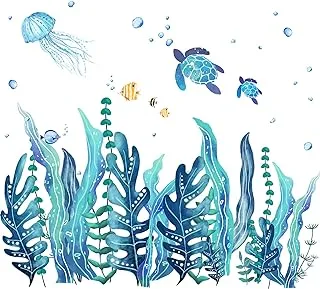 BPA® 5 Sheets 3D Under The Sea Seaweed Wall Decals Sea Turtles Wall Stickers Ocean Grass Jellyfish Fish RemovableWall Decoration