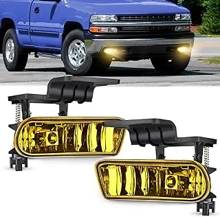 Nilight Fog Light Assembly Compatible with 1999 2000 2001 2002 Chevy Silverado 1500 2500 2001 2002 Chevy Silverado 3500 2000-2006 Chevy Suburban Tahoe Amber Lens, 2 Years Warranty