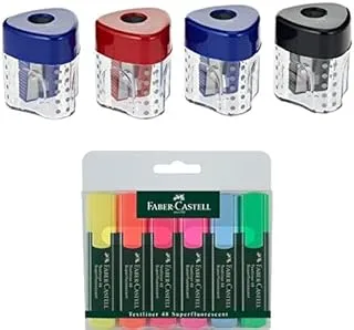 مبراة FABER-CASTELL بفتحة واحدة + محفظة هايلايتر كلاسيكية مكونة من 6 قطع