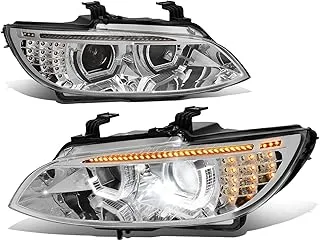 DNA MOTORING HL-3D-E92-CH LED U-Halo Projector Headlights Turn Signal High/Beam Compatible with 07-10 328i 335i / E92 E93, Chrome