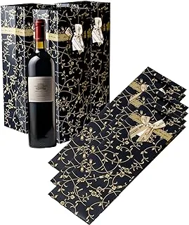 Cuisine Art Wine Bags, Wine Gift Paper Bags Single Bottle Wine Gift Bags Red Wine Tote Bags, 5Pcs 4.7 x 3.9 x 14.2’’ Wine Gift Bags Kraft Paper Wine Bags Bulk with Handles, Pack of 6 Gold-Black