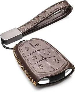 Vitodeco Genuine Leather Smart Key Fob Case Compatible for Cadillac XT4, Cadillac XT5, Cadillac XT6 2019 - 2024 (6-Button, Brown)