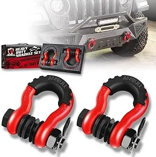 AMBULL Shackles 3/4 Inch D Ring Shackle (2 Pack) 45,000lb Break Strength with 7/8 Inch Pin, Isolator and Washer Kits for Use with Tow Strap, Winch, Off-Road Jeep Truck Vehicle Recovery, Red