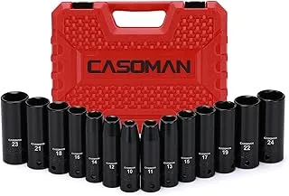 CASOMAN 1/2-Inch Drive Deep Impact Socket Set, Metric, Cr-V, 6-Point, 10mm-24mm, 14 Pieces Master Deep Impact Socket Set