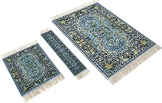 Set of Woven Rug Mouse Pad + Coaster + Bookmark - Oriental Style Carpet Mousemat Miniature Rug (Blue)