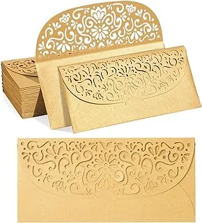 Gold Money Envelopes for Cash Gifts, Laser Cut Holders for Currency for Wedding, Birthday (6.8x3.3 In, 36 Pack)