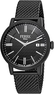 FERRE MILANO Men's Quartz Stainless Steel Bracelet Strap, Black, 5 Casual Watch (Model: FM1G156M0071), Black, Quartz Movement