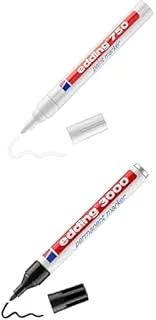 Edding 750 Paint Marker White Round Tip 2-4 Mm + 3000 Permanent Marker Black Pen Round Tip 1.5-3 Mm