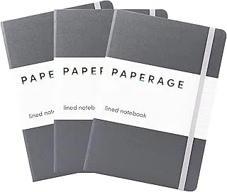 PAPERAGE Lined Journal Notebooks, 3 Pack, (Dark Grey), 160 Pages, Medium 5.7 inches x 8 inches - 100 GSM Thick Paper, Hardcover