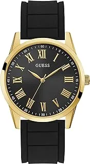 GUESS Polished Gold Case/Black Dial/Black SMOOTH Silicone Strap, Gold Tone, strap