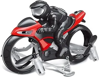 AMERTEER Remote Control Motorcycle Toy, Electric 2.4GHz Mini Flying Motorcycles Toys for Kids with Light-Up Wheels, Land & Air 360° Rotating Drift Stunt RC Motorbike for Kids (RED)