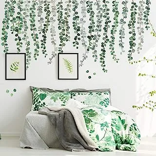 BPA® Green Plants Eucalyptus Wall Sticker Vine Leaves Wall Decal Removable Watercolo (7 Sheets, 11.8 x 35.4 Inch)