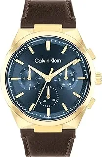 Calvin Klein MEN'S DARK BLUE DIAL DARK BROWN LEATHER STRAP WATCH - 25200445