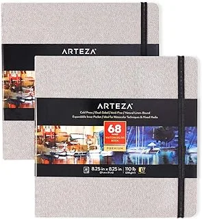 Arteza Watercolor Sketchbooks, 8.25x8.25-inch, 2-Pack, 68 Sheets, Gray Art Journal, Hardcover 110lb Paper Book, Watercolor Sketchbook for Use as Travel Journal and Mixed Media Pad