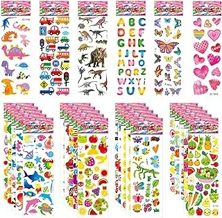 Mumoo Bear 50 Sheets Puffy Stickers for Kids, 1000+ Children 3D Stickers Party Bag Filler for Party Rewarding Gifts Scrapbooking Including Animals Letter Fish Dinosaurs Numbers Fruits Trucks Airplane