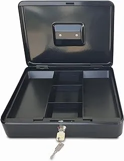 Maxi Large Cash Box (12 Inch 300x240x90mm) Steel Register with Tray and Lock Durable Portable Money Box Safe for Bills Jewelry Receipts Coins Black