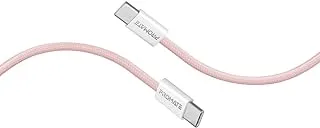 Promate USB-C to USB-C Cable, Premium 60W Power Delivery Fast Charging Cable with 480Mbps Data Sync, 120cm Anti-Tangle Nylon Braided Cord for iPhone 15, Galaxy S23, iPad, Dell, ECOLINE-CC120.PINK