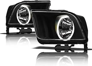 مصابيح أمامية كريستال Alpha Owls 8711743 مع هالة LED بيضاء - أسود يناسب موديلات Ford Mustang Halogen 2005-2009