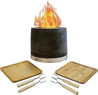 Roundfire Concrete Tabletop Fire Pit - Ethanol Fire Pit, Fire Bowl, Mini Personal Fireplace for Indoor & Garden - Bio Ethanol Fuel