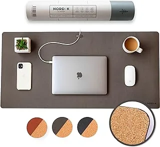 Nordik Cork Leather Desk Mat Cable Organiser (Gunmetal Grey 89 X 43 cm) Premium Extended Mouse Mat for Home Office Accessories - Non-Slip Vegan Leather Desk Pad Protector & Desk Blotter Pad