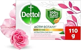 Dettol Activ-Botany Antibacterial Bar Soap, Rosewater & Hibiscus Fragrance, 100% Plant-Derived Ingredients, 110g